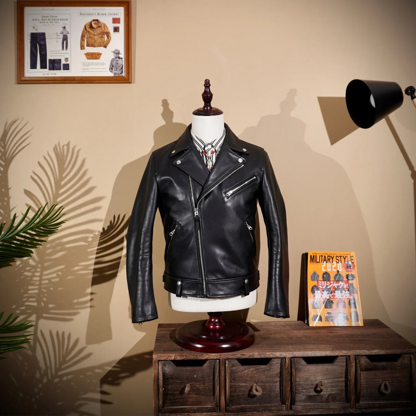 2023 Classic Japanese Lapel Motorcycle Jacket Vegetable Tanned Horseskin Diagonal Leather Men's Short Slim Leather Jacket