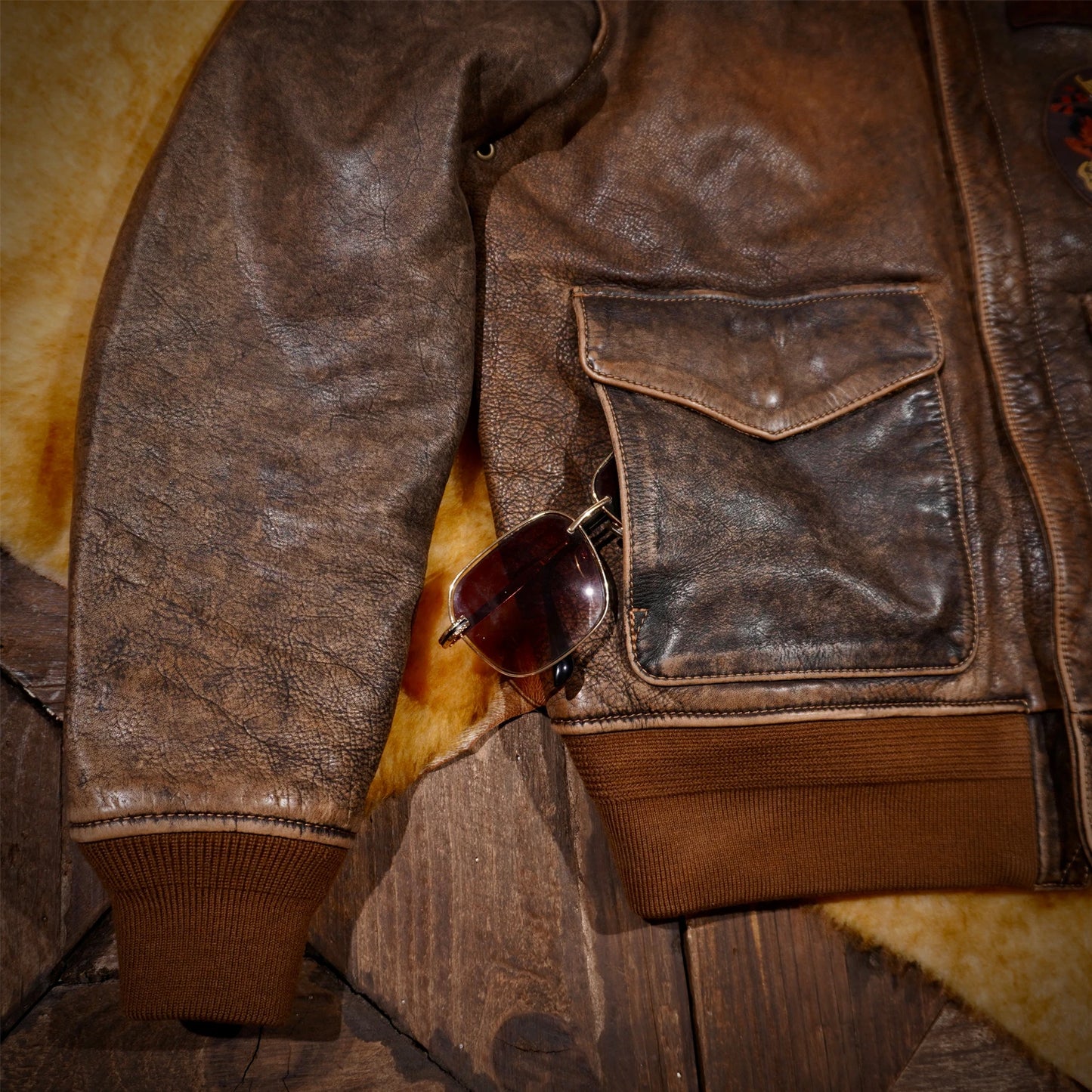 Tailor Brando Full Grain Vegetable Tanned Washed Aged A2 Flying Tigers Bomber Jacket Men's Classic Short Leather Jacket