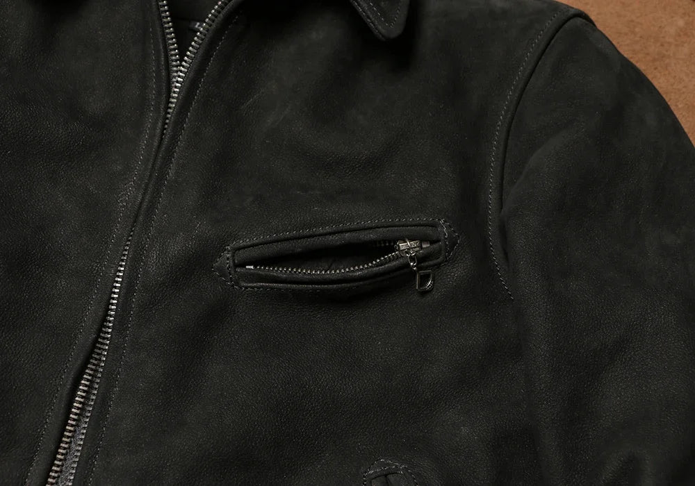 1930 Vintage Distressed Lapel Leather Jacket 1.6 Heavy Pound Brushed Cowhide Leather Jacket JS02 Leather Biker Jacket