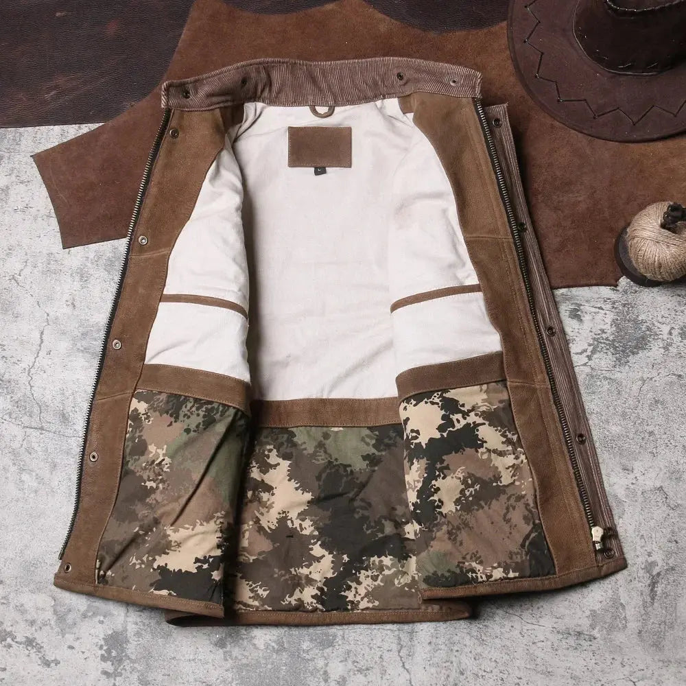 Tailor Brando Workwear Leather Vest Retro Hunting Suit with Multiple Pockets Cowhide Vest Men's Genuine Leather Sleeveless Tailor Brando