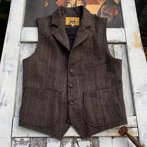 Tailor Brando American Vintage Classic Herringbone Tweed 1840,S Work Vest Slim Western Style Hunting Vest Tailor Brando