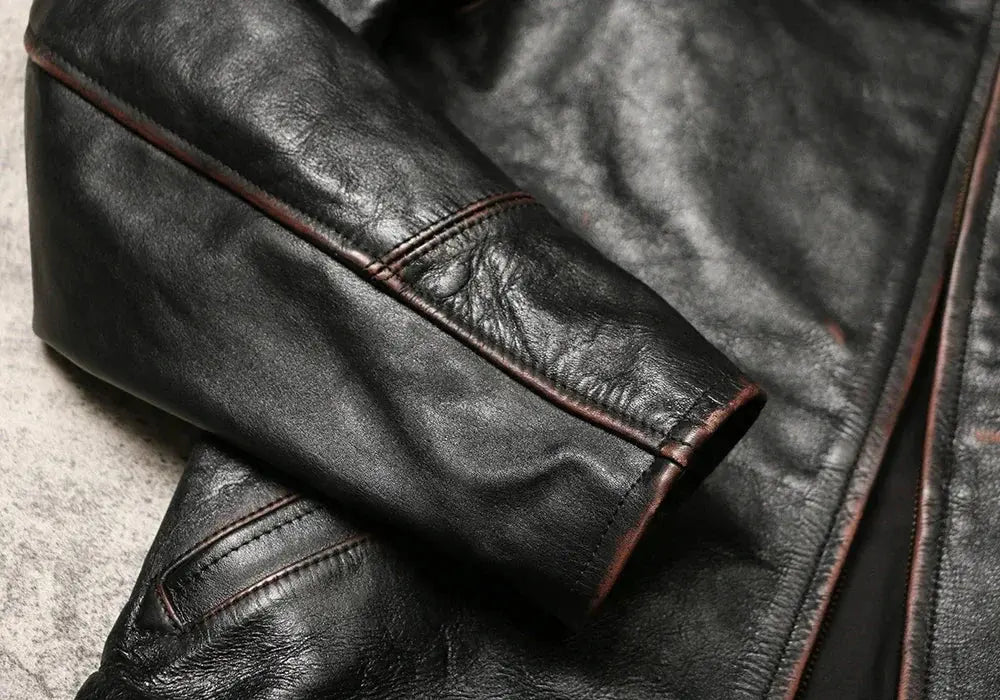 Tailor Brando Handmade Distressed Tea Core Cowhide Men's 1930 Classic Lapel Men's Biker Genuine Leather Jacket Tailor Brando