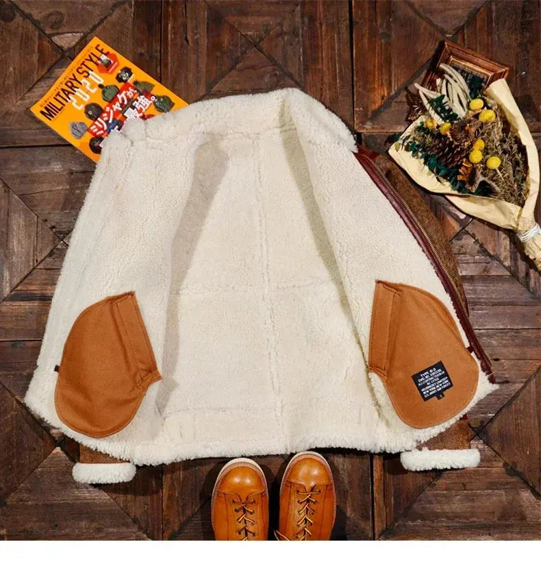 Tailor Brando American Vintage Aged RL Style B3 Flight Suit Jacket Sheepskin Fur All-in-one Winter Leather Jacket Tailor Brando