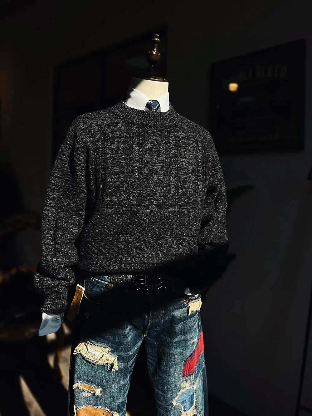 Tailor Brando American Vintage R*L Half Turtleneck Heavyweight Twisted Flower Aran Sweater Thickened Pullover Wool Sweater Tailor Brando