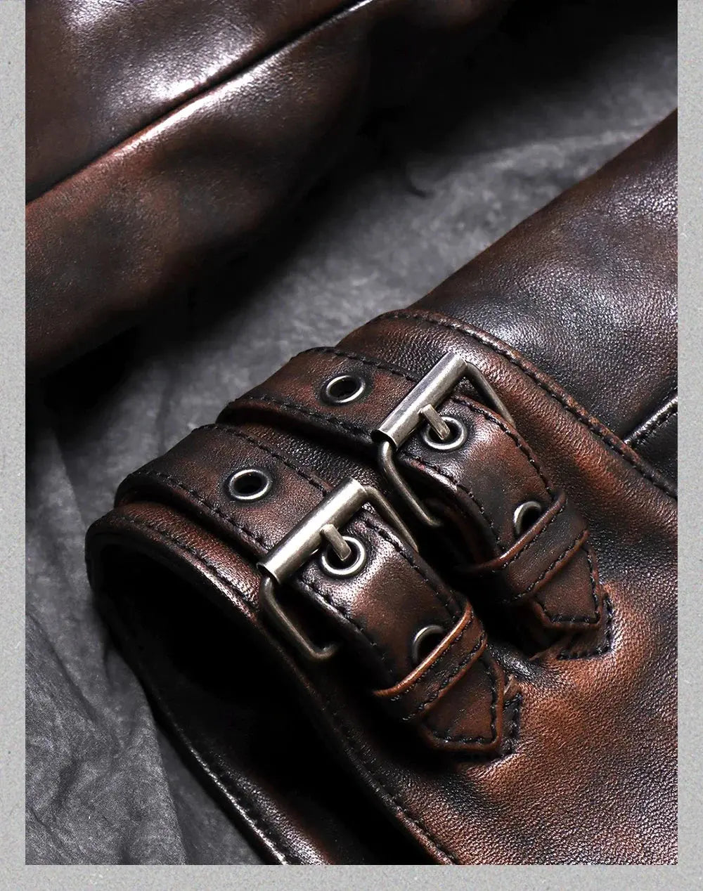 Tailor Brando Full Grain Heavy Washed Distressed Tea Core Horsehide Stand Collar American Vintage Men's Genuine Leather Jacket Tailor Brando