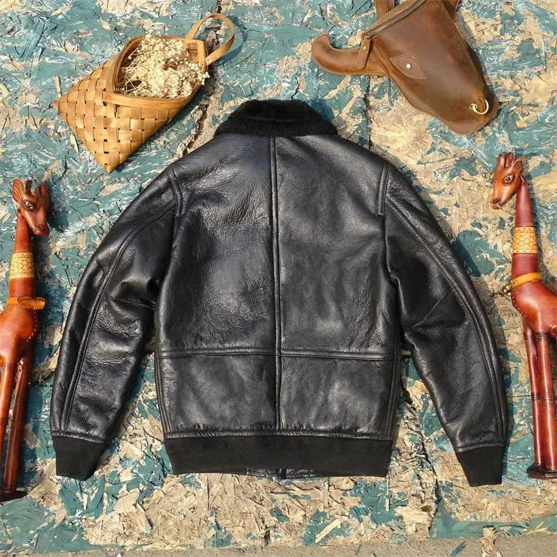 A2 Flight Suit Version Lapel Slim Australian Sheepskin Fur Integrated Leather Leather Jacket Men Tailor Brando