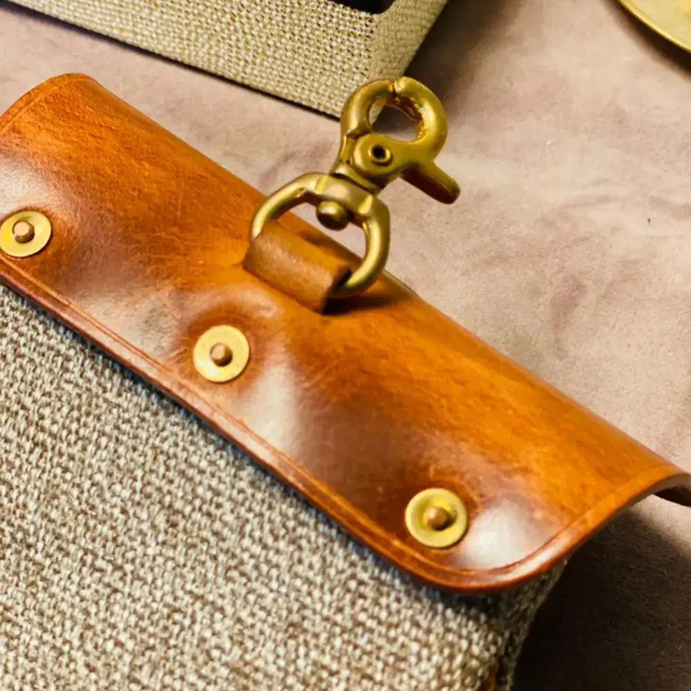 Tailor Brando Small Items! High Density Pepper Salt Canvas & Italian Oil Wax Cowhide Key Size11*11cm Bag Mini Small Hanging Bag Tailor Brando