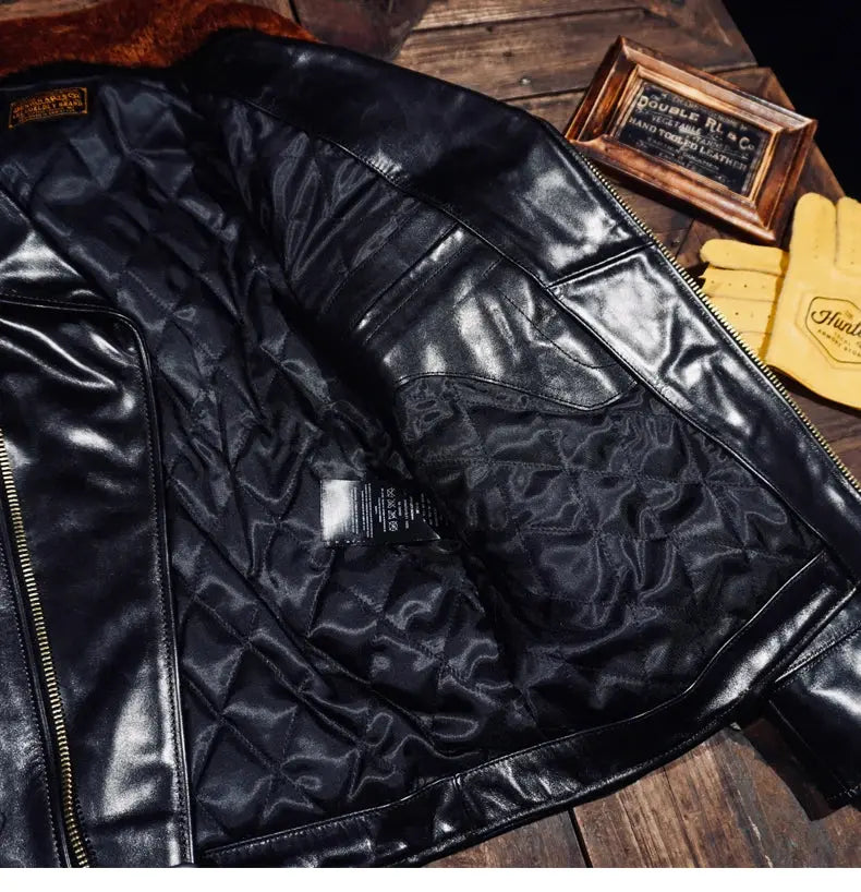 Tailor Brando Full-Grain Vegetable Tanned Teacore Horsehide J24 Classic Double Rider Men's ShortGenuine Leather Biker Jacket Tailor Brando