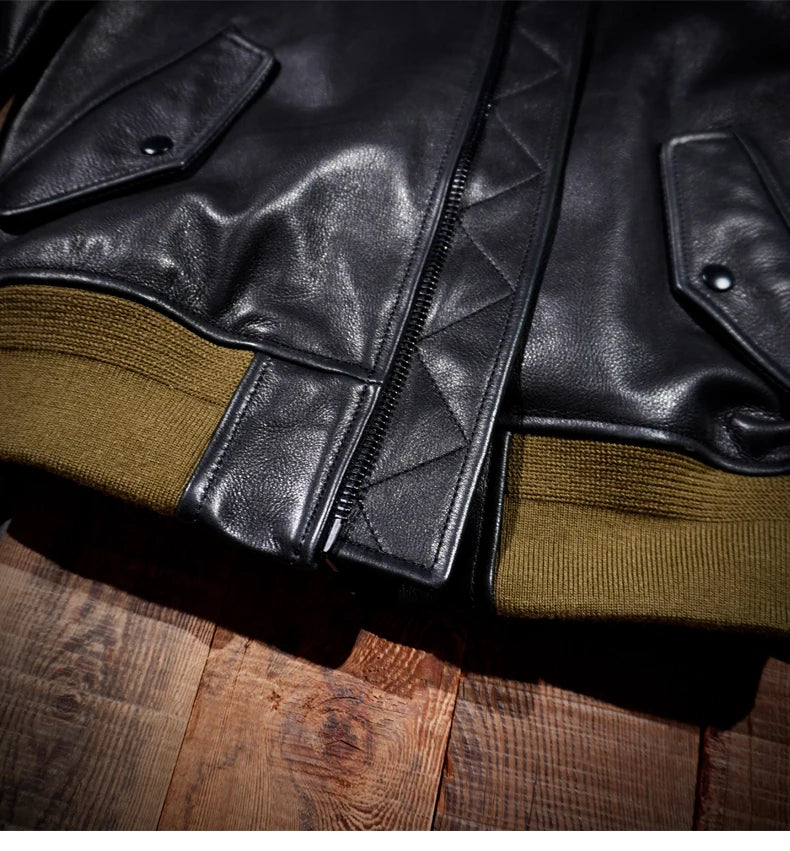 Classic MA1 Flying Suit Jacket, Water Dyed Cowhide Leather Jacket, Short Motorcycle Baseball Suit, Top Layer of Genuine