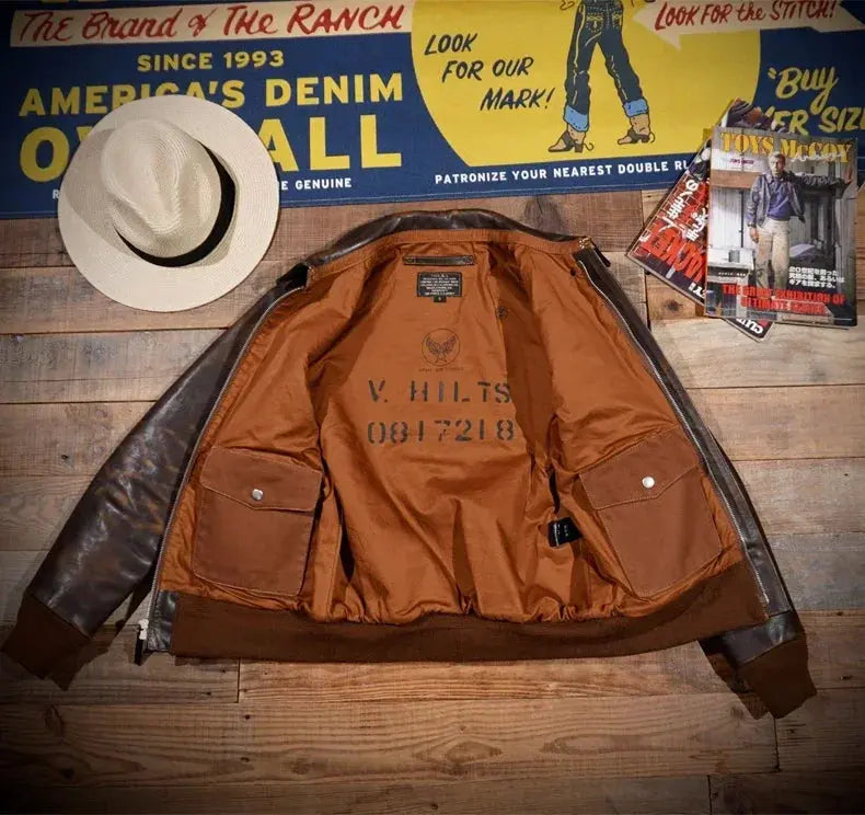 Tailor Brando Replica Eastman*16159 Full Grain Vegetable Tanned Cowhide A2 Bomber Jacket Men's Genuine Leather Jacket Tailor Brando