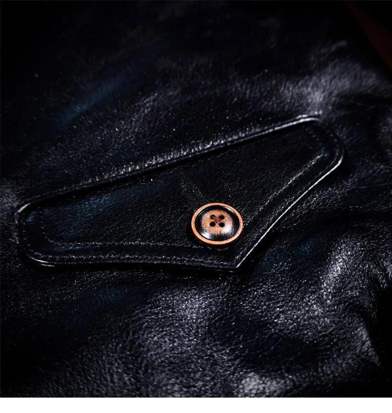 Classic Hartmann Oil Wax Plant Tanned Horse Leather Coat for Men's Motorcycle Short Black Flying Jacket Slim Fit American Retro