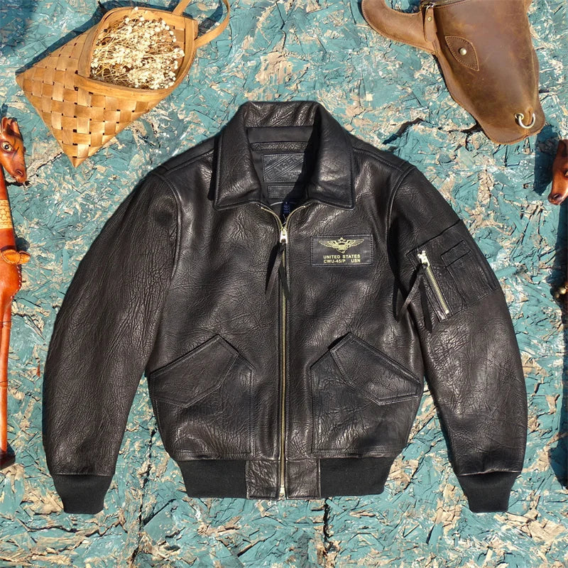 Wild Goat Skin! Imported Luxury Matte Coarse Textured Wild Goat Leather 45P Loose European Version Flight Suit