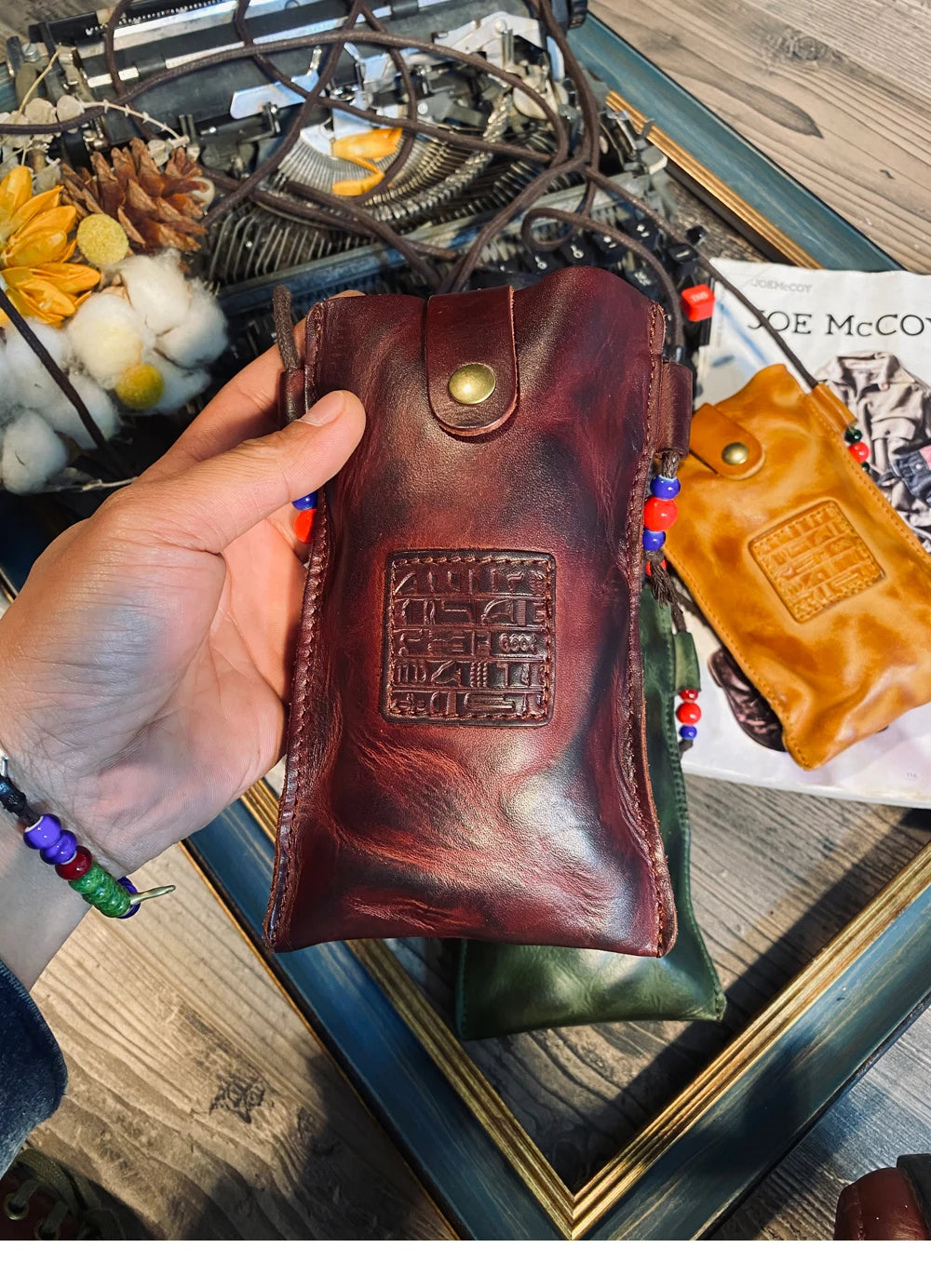 Tailor Brando Y-1 High Quality Vegetable Tanned Handmade Old Calfskin Phone Key Case Small Shoulder Bag