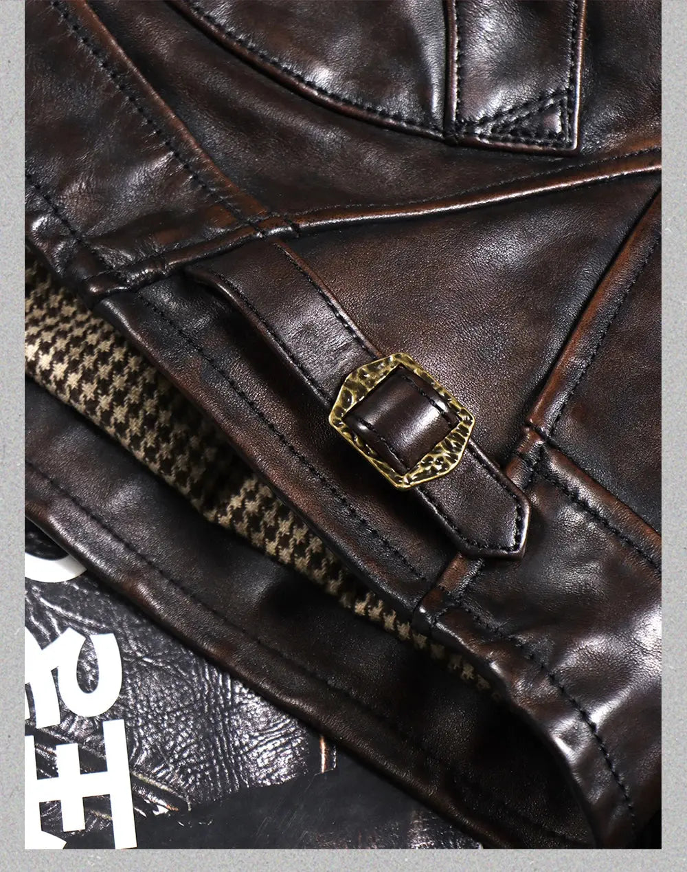 Tailor Brando Full Vegetable Tanned Tea Core Horsehide Handaged Men's Mendoza Classic Vintage Genuine Leather Jacket Tailor Brando