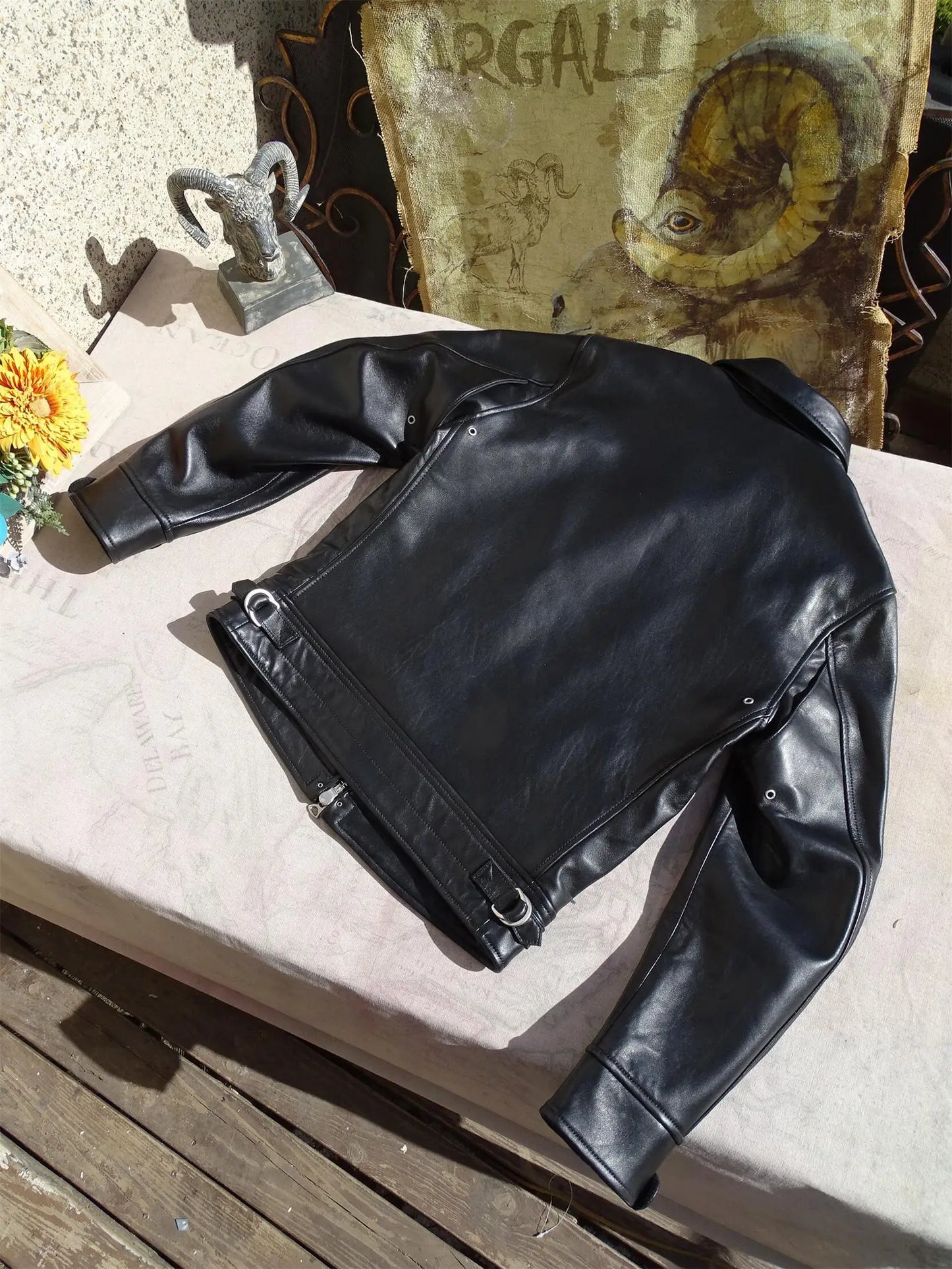 Tailor Brando Washed Heavyweight Goatskin American Vintage Mulholland Drive Men's Classic Genuine Leather Biker Jacket
