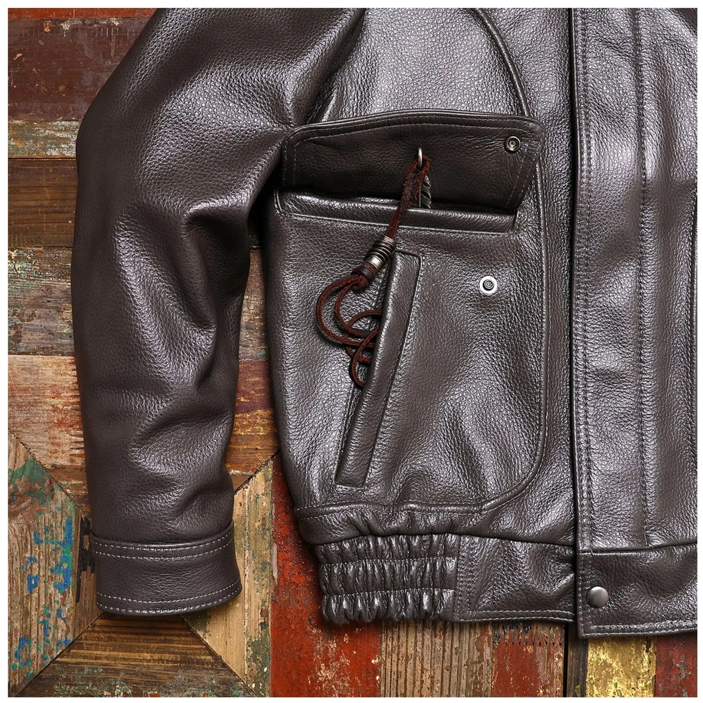 Tailor Brando 1.5mm Head Layer Cowhide Leather Men's Loose Fit Aviator Jacket Lapel Genuine Leather Jacket Tailor Brando