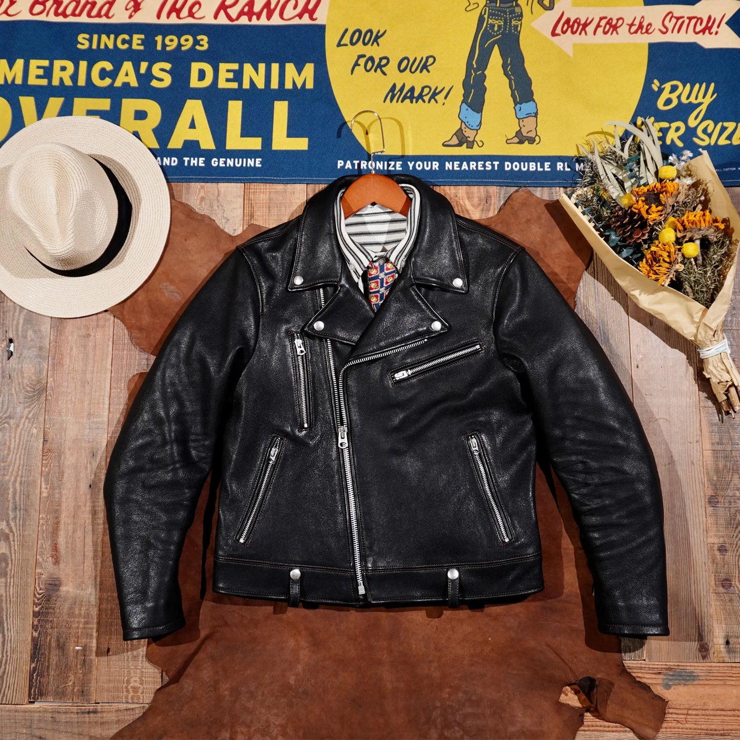 2023 Classic Japanese Lapel Motorcycle Jacket Vegetable Tanned Horseskin Diagonal Leather Men's Short Slim Leather Jacket