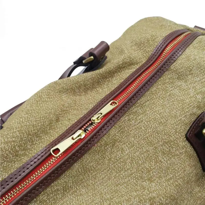 Tailor Brando American Retro Pepper Salt Travel Bag Size 48*26*25cm High-density Canvas & Vegetable Tanned Cowhide Handbag Tailor Brando