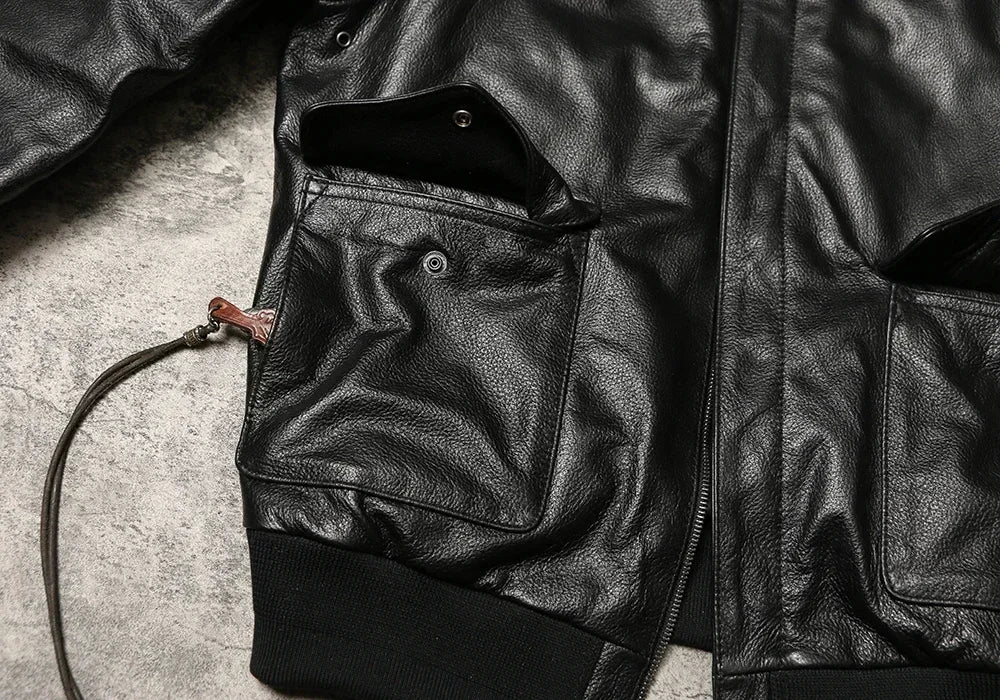 Retro A2 Flying Suit Leather Top Layer Soft and Thin Cowhide Workwear Coat Genuine Leather Flip Collar Air Force Officer Jacket