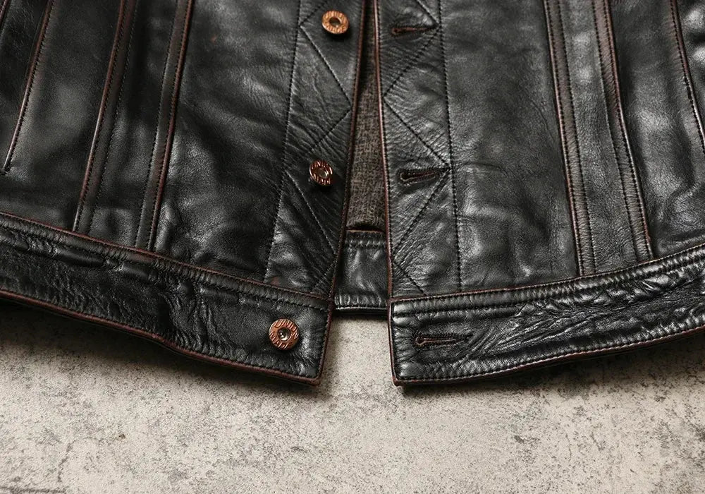 Tailor Brando Handmade Old Tea Core Cowhide Storm Knight Men's Workwear Motorcycle Genuine Leather Jacket Tailor Brando