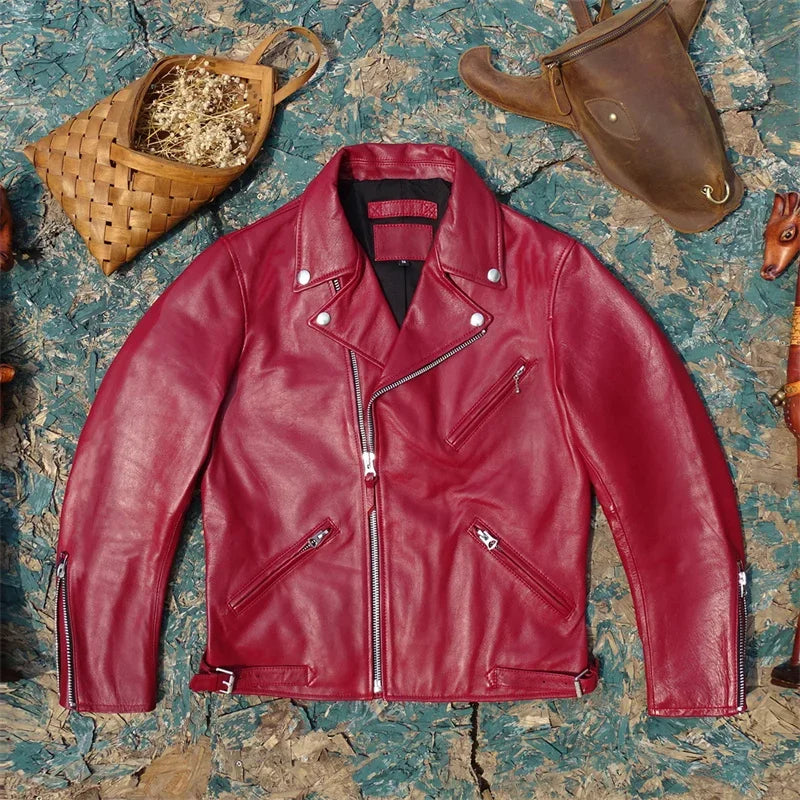 Top Layer Sheepskin Leather Jacket for Men's Motorcycle, Slim Fit, Lightweight, Comfortable and Versatile