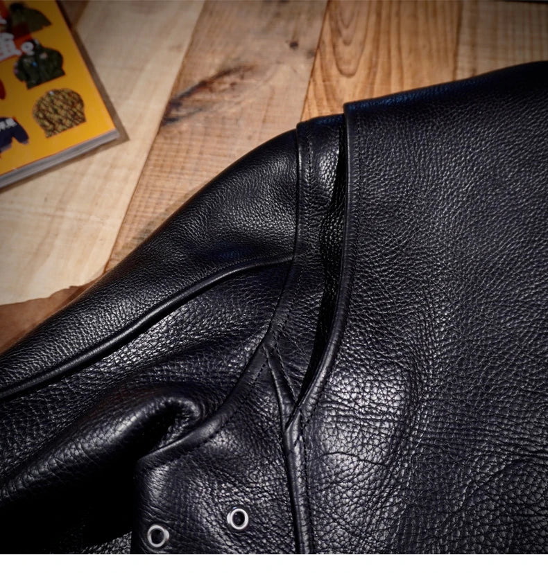 Tailor Brando J100 Stand-up Collar 1930S Full-grain Cowhide Leather Jacket Men's Short Genuine Leather Motorcycle Jacket