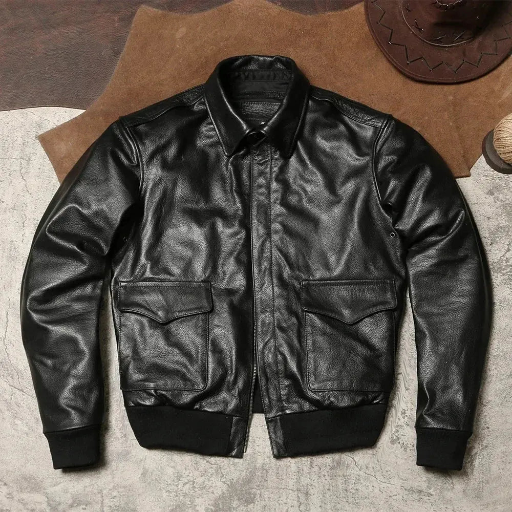 Tailor BrandoA2 Olive Top Layer Cowhide Leather Jacket Vintage Rubbed Leather Lapel Jacket Men's Flight Suit Leather Jacket Tailor Brando