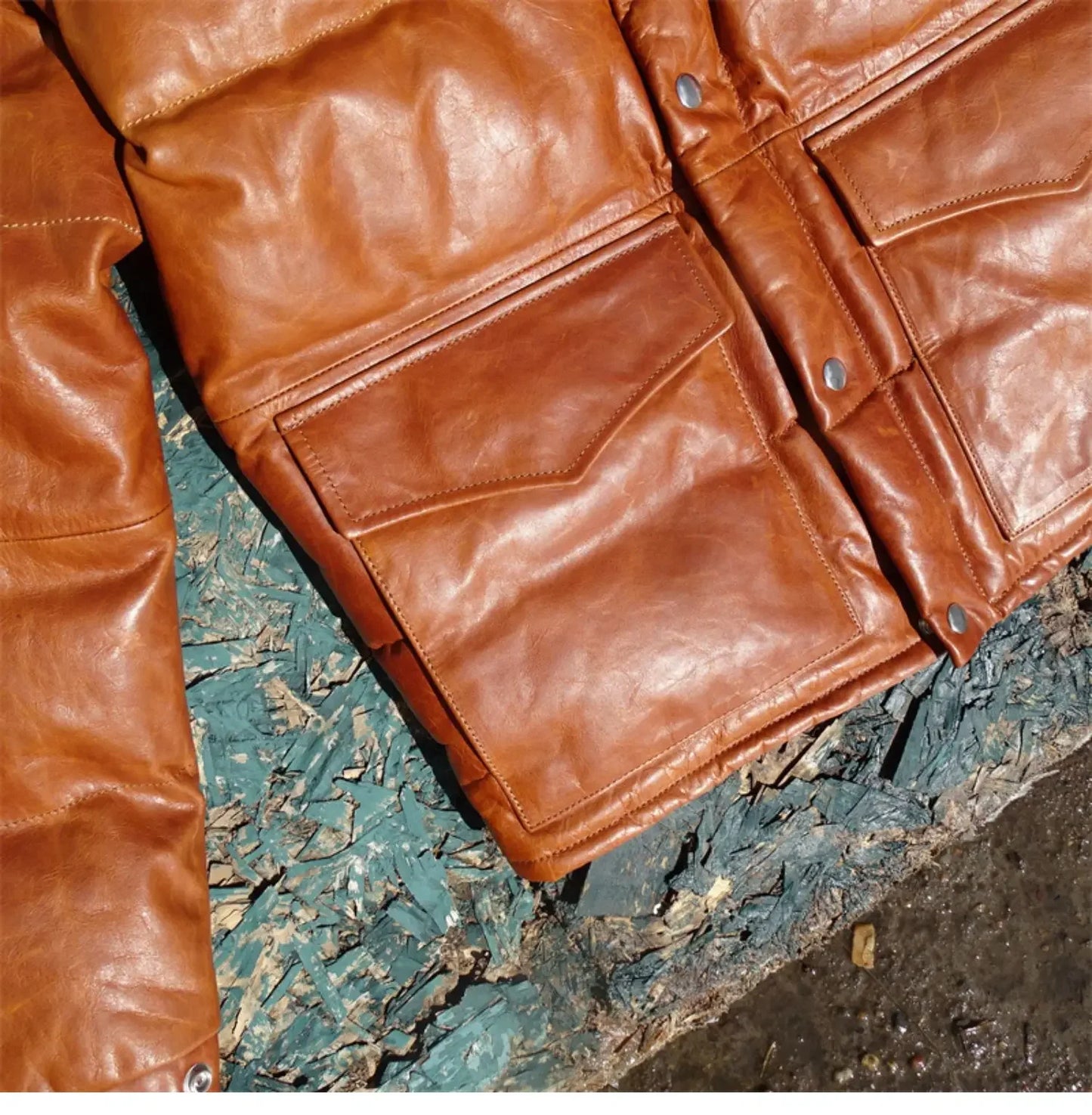Kimura Style Big Bread Down Jacket!beeswax Color Oil Wax Small Young Horse Skin Leather Leather Jacket Male White Duck Down