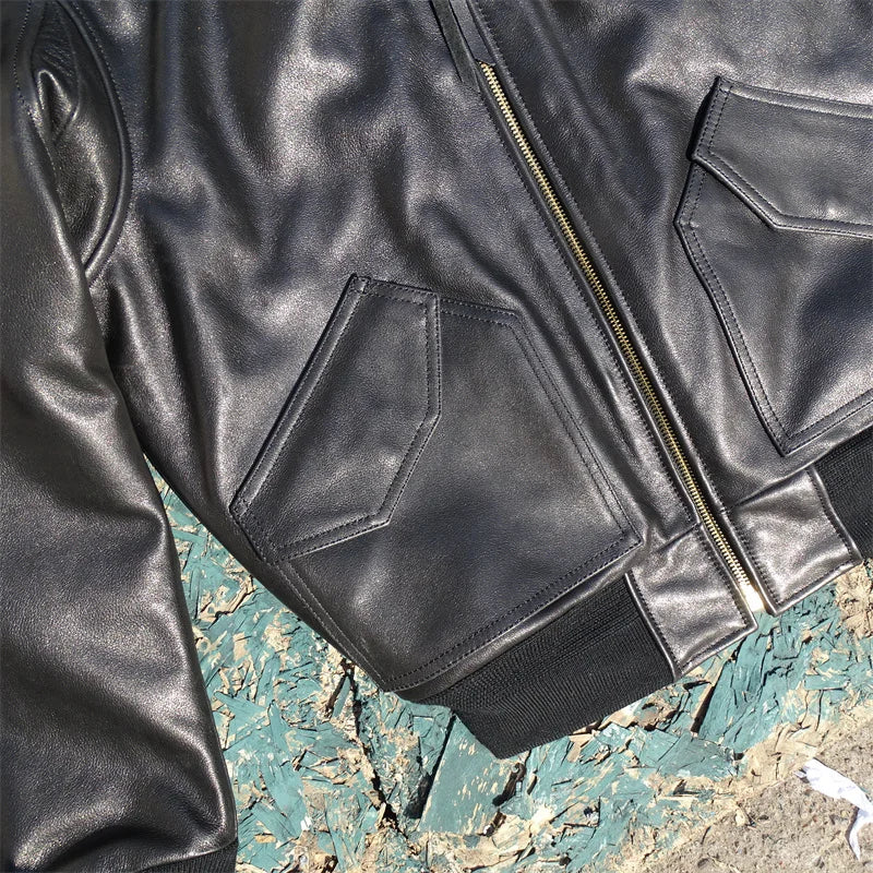 Wild Goat Skin! Imported Luxury Matte Coarse Textured Wild Goat Leather 45P Loose European Version Flight Suit