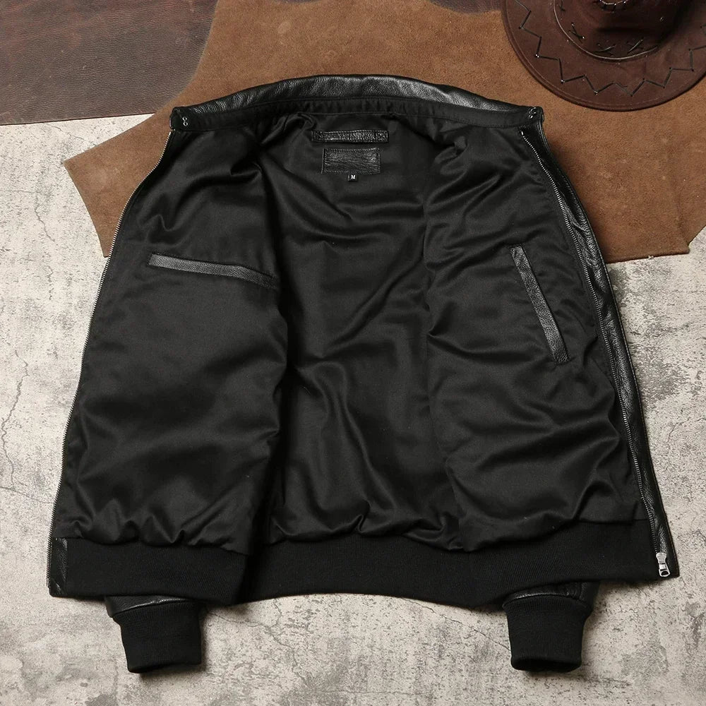 Retro A2 Flying Suit Leather Top Layer Soft and Thin Cowhide Workwear Coat Genuine Leather Flip Collar Air Force Officer Jacket