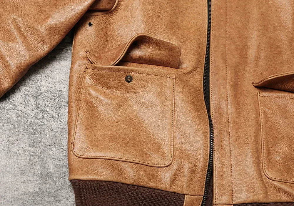 Heavyweight A2 Rosin Cowhide Jacket with Made of Heavy Genuine Leather, Flying Suit, Autumn and Winter Leather Jacket