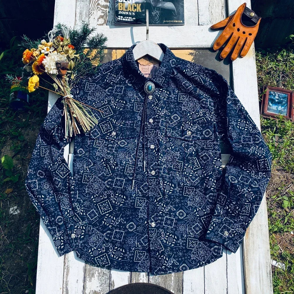 Tailor Brando Cuba Biren "Rich Flowers" Retro Totem Print Classic Long-Sleeved 100% Cotton Shirt