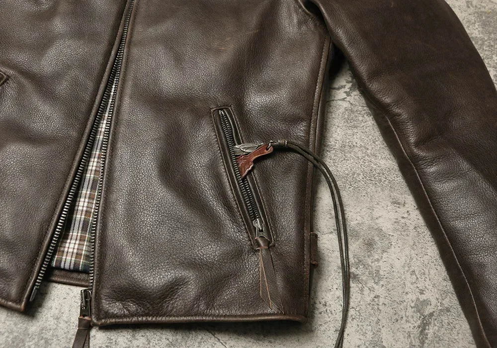 American Retro Distressed Unpainted Soft Cowhide Jacket, Autumn and Winter Genuine Leather Cycling Jacket