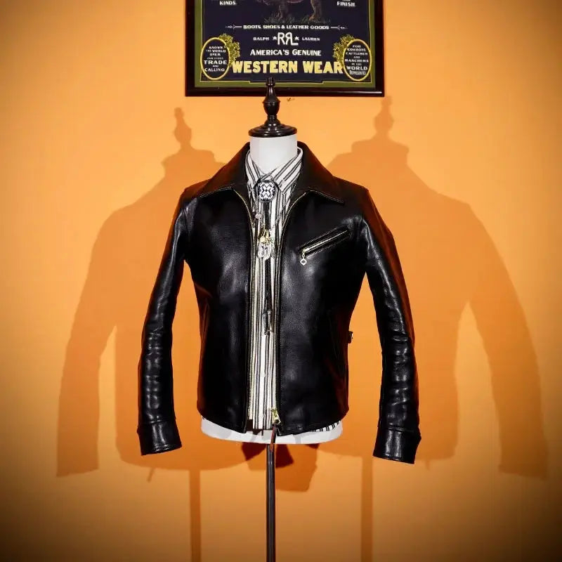 Heavy Classic 1930s Vegetable Tanning Japanese Horseskin Leather Leather Motorcycle Jacket Men's American Lapels Tailor Brando