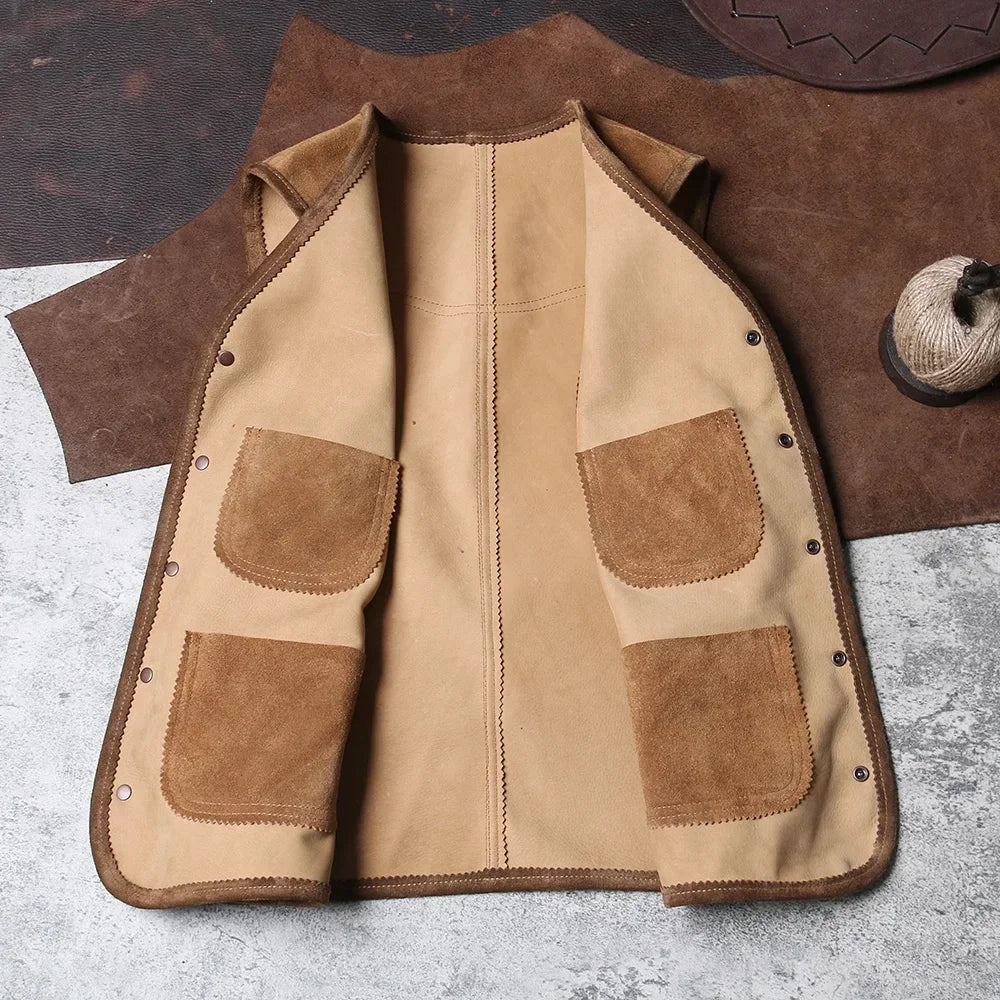 Retro RL Distressed Suede Vest Men's Genuine Leather Jacket Vest with Cowhide on Both Sides Wearing Camisole Liu Wen Style