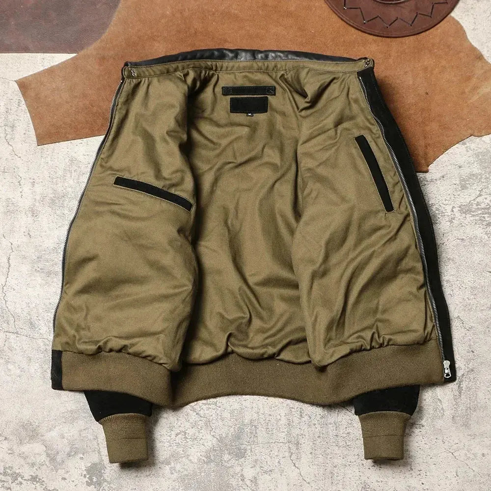 Escape A2 Short Leather Jacket, Heavy-duty Retro Pilot Leather Jacket, Oily Suede Cowhide Collar Jacket Tailor Brando