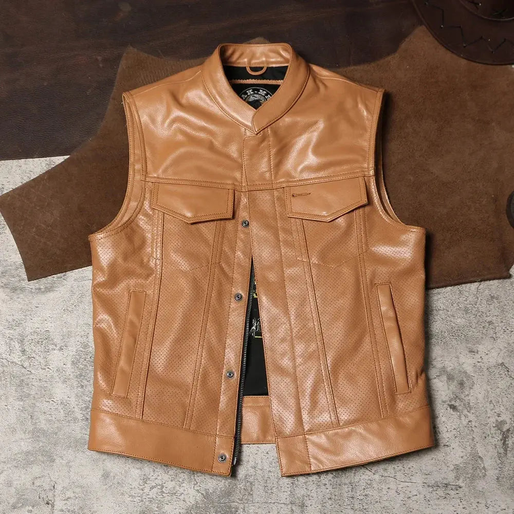 Chaotic Son Hell Angel Mongolian Gang Mayan Gang Halley Men's Cowhide Genuine Leather Motorcycle Vest Club Tailor Brando