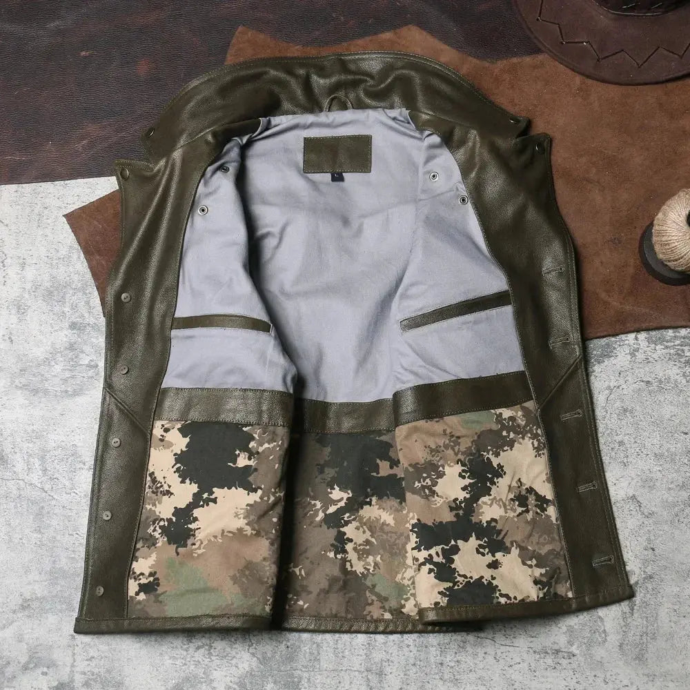 Tailor Brando Vintage Vest Men's Flip Collar Motorcycle Horse Clip Crystal Cowhide Sleeveless Kam Shoulder Leather Jacket Tailor Brando