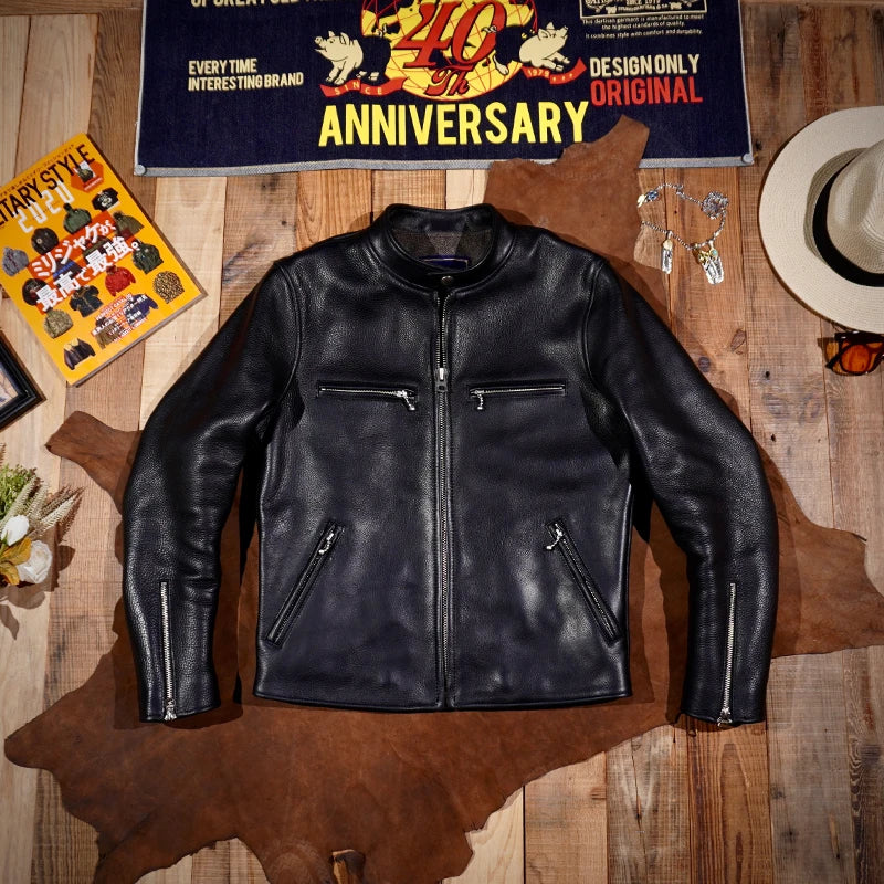 Tailor Brando J100 Stand-up Collar 1930S Full-grain Cowhide Leather Jacket Men's Short Genuine Leather Motorcycle Jacket