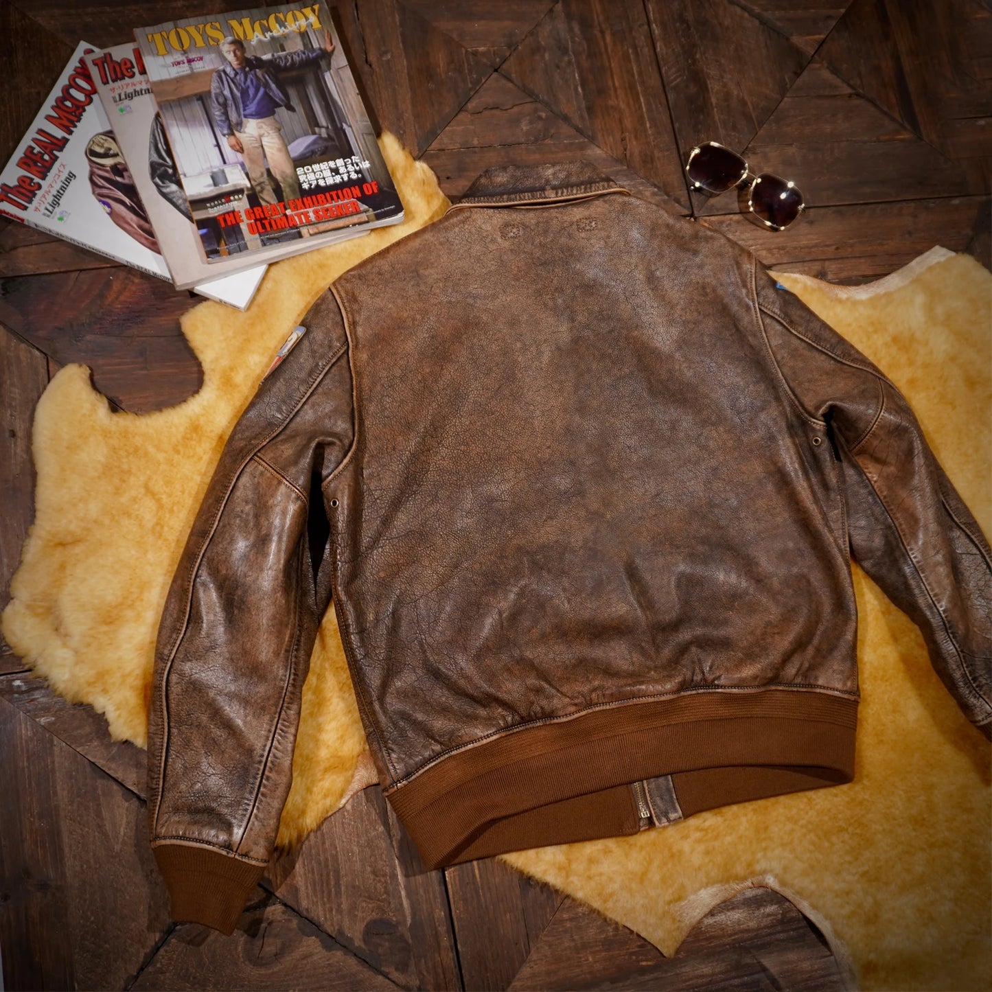 Tailor Brando Full Grain Vegetable Tanned Washed Aged A2 Flying Tigers Bomber Jacket Men's Classic Short Leather Jacket