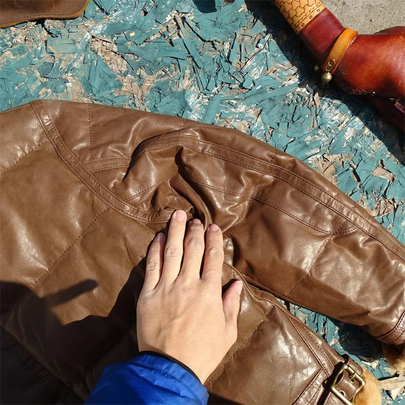 Produced By Italy Vigorously Includes Frosted Calf Leather, Original Sheepskin and Fur Integrated, and White Duck Down