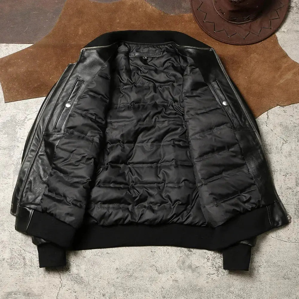 Tailor Brando Washed and Aged Sheepskin A1 Pilot Jacket Men's Short Duck Down Warm Genuine Leather Light Down Jacket Tailor Brando