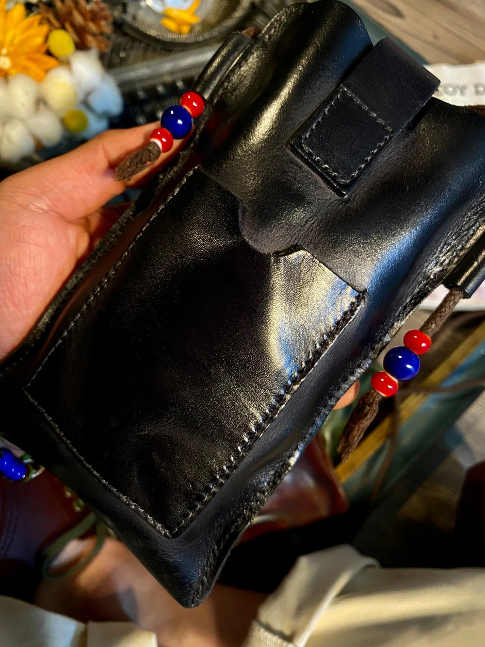 Tailor Brando Y-1 High Quality Vegetable Tanned Handmade Old Calfskin Phone Key Case Small Shoulder Bag