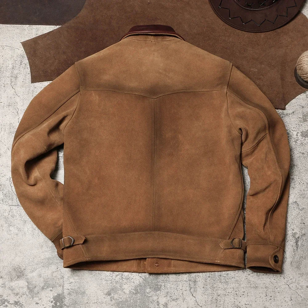 American Retro Old Leather Jacket Heavy Frosted Cowhide Lapel Tooling Leather May Kaji Leather Coat