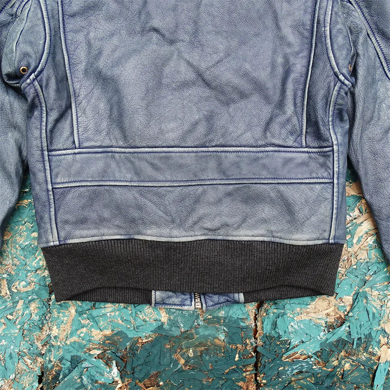 Air Force Blue Sea Air Version G1 Flying Suit Soft and Sticky Bengal Tea Core Stone Mill Used Calf Leather Clip Cotton