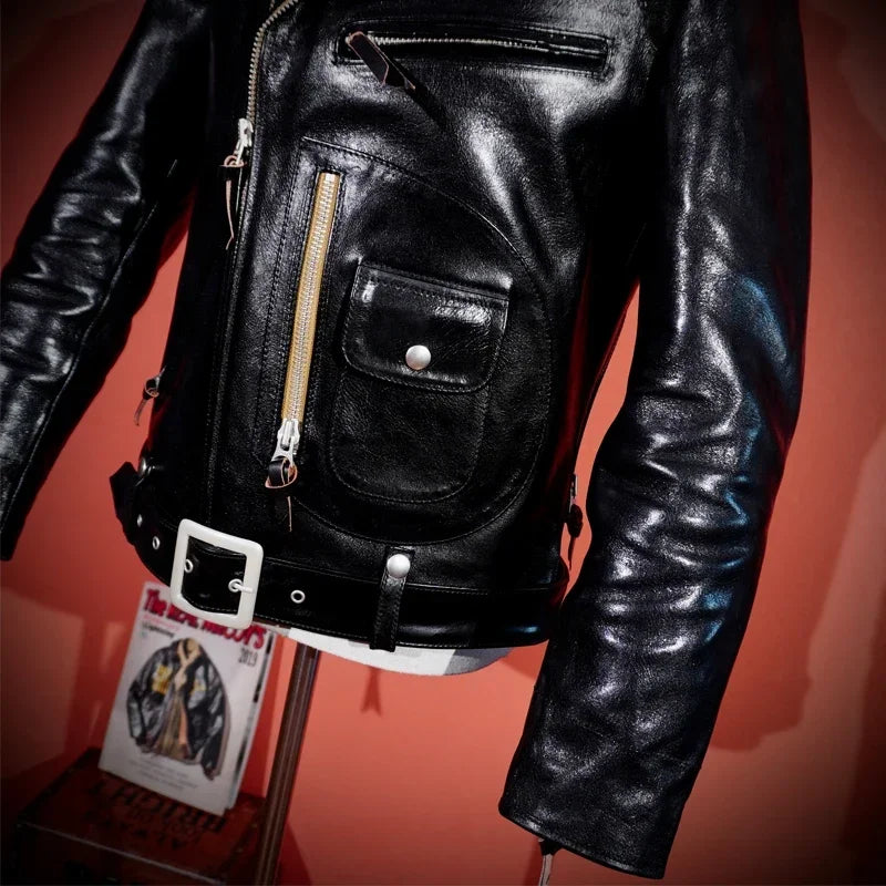 Japanese Tea Core Horse Leather J24 Cable-stayed Leather Jacket J22 Men's Leather Jacket Slim American Retro Clicker Motorcycle