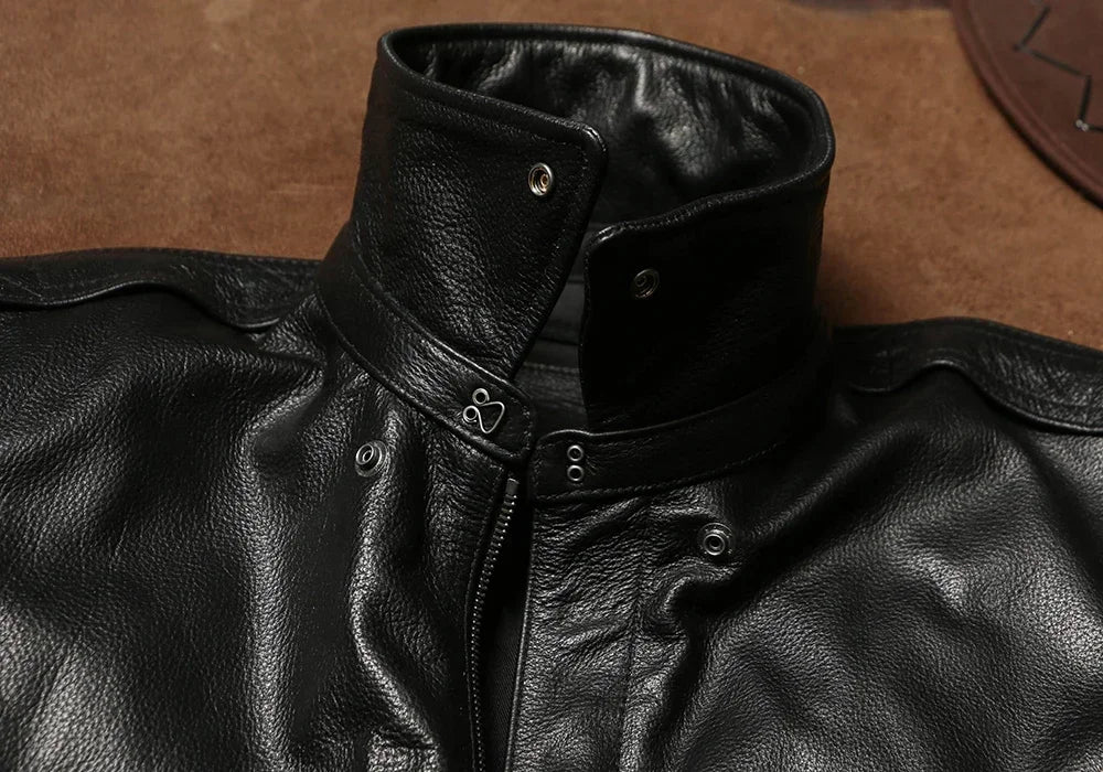 Retro A2 Flying Suit Leather Top Layer Soft and Thin Cowhide Workwear Coat Genuine Leather Flip Collar Air Force Officer Jacket
