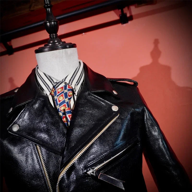 Japanese Tea Core Horse Leather J24 Cable-stayed Leather Jacket J22 Men's Leather Jacket Slim American Retro Clicker Motorcycle