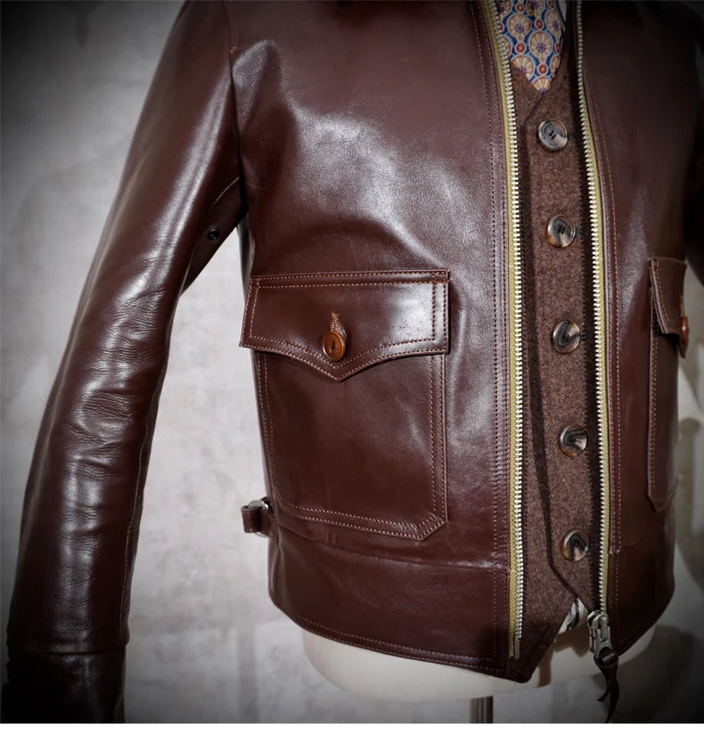 Classic Replica Aero Leather Golf Vegetable Tanned Horseshoe Leather Men's Short Jacket Motorcycle Head Leather
