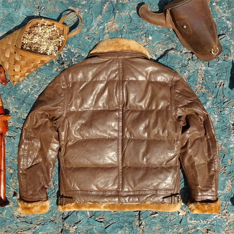 Produced By Italy Vigorously Includes Frosted Calf Leather, Original Sheepskin and Fur Integrated, and White Duck Down